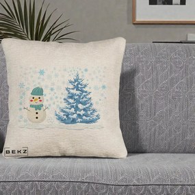 Perna Decorativa Om de Zapada si Brad Craciun, 40x40 cm, Bej Canapea, Husa Detasabila, Perna Inclusa, BEKZ®