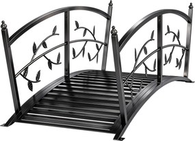 Outsunny Pod de Grădină Metalic 1,2 m Pod Decorativ pentru Iaz cu Balustrade de Siguranță și Design cu Frunze Negru | Aosom Romania