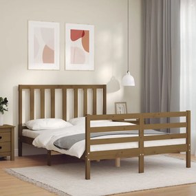 3193859 vidaXL Cadru de pat cu tăblie, maro miere, 140x200 cm, lemn masiv