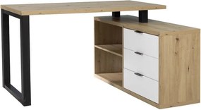Birou de colț MARO II – 135x115x75.2 cm – Stejar Artisan / Negru+Alb