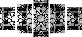 Tablou 5-piese mozaică orientală în design alb-negru