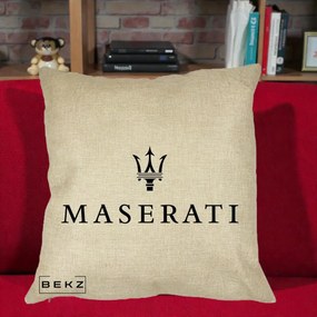 Perna Personalizata cu emblema Maserati, 40x40 cm, Crem, Husa Detasabila, Perna Inclusa, BEKZ®