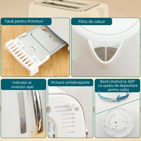 HOMCOM Set Fierbător Electric 2200W 1.7L și Prăjitor Dublu 7 Nivele Alb | Aosom Romania