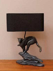 Lampa de masa, din rasina, cu abajur din bumbac, Leopard