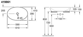 Villeroy & Boch 419861R1 - Lavoar pentru blat ARTIS 61 x 41 cm, ceramică/alb