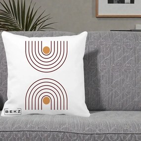 Perna Decorativa Geometric Boho Arc, 40x40 cm, Alba Mata, Husa Detasabila, Perna Inclusa, BEKZ®