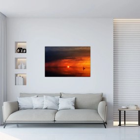 Tabloul apusului de soare cu barca (90x60 cm)