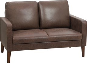 HOMCOM Divan cu 2 Locuri în Material Textil Efect Piele și Picioare din Lemn Maro | Aosom Romania