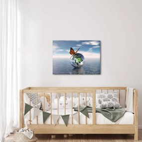 Tablou cu fluture pe bilă din sticlă (70x50 cm)