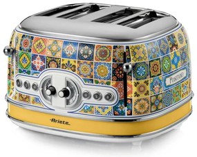 Prăjitor de pâine Ariete Positano 0156/0P, 1600W, 4 felii, 3 funcții, 6 trepte, Tavă mobilă pentru firimituri, Alb/galben