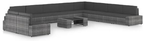 vidaXL Set mobilier de grădină cu perne, 11 piese, gri, poliratan