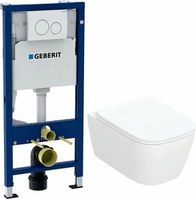 Rezervor WC cu cadru incastrat Geberit Duofix cu clapeta alba Delta20 si vas WC suspendat Smyle TurboFlush alb cu capac softclose
