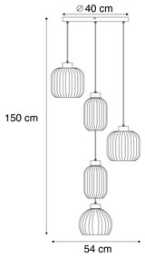 Design hanglamp zwart met smoke glas 5-lichts - Ana