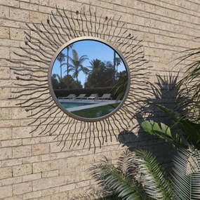 vidaXL Oglindă de perete de grădină, negru, 80 cm, raze de soare