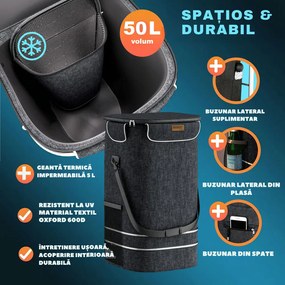 Geantă de cumpărături pe roți pentru scări COMFORT, 50L, negru Jurhan