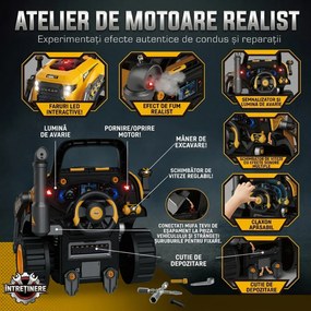 AIYAPLAY Atelier Excavator Jucărie pentru Copii cu Motor, 68 Accesorii, Efect Abur și Sunete, 46x41x47 cm, Galben | Aosom Romania