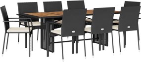 vidaXL Set mobilier de grădină cu perne, 9 piese, negru, poliratan