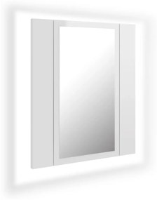 Dulap de baie cu oglindă și led, alb extralucios, 40x12x45 cm