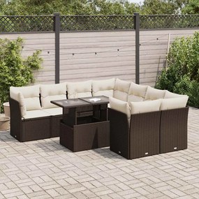 vidaXL Set canapele de grădină cu perne, 9 piese, maro, poliratan
