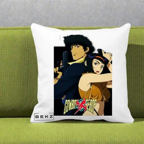 Perna Personalizata Cowboy Bebop Spike si Faye Poster, 40x40 cm, Alba Mata, Husa Detasabila, Perna Inclusa, BEKZ®