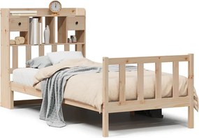 vidaXL Pat cu bibliotecă fără saltea, 90x190 cm, lemn masiv de pin