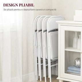 HOMCOM Set 2 Scaune Pliabile Tapițate din Piele Ecologică PU, Alb | Aosom Romania