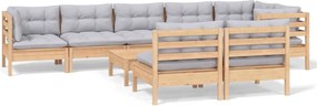 vidaXL Set mobilier de grădină cu perne gri, 9 piese, lemn masiv pin