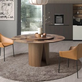 Masa rotunda cu blat central pivotant design LUX Walnut 150cm