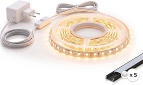 SET 1x bandă LED MYLIVING LIGHTSTRIP LED/22W/230V 5m + 5x profil încastrat 1 m