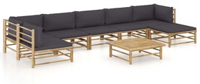 3058250 vidaXL Set mobilier de grădină cu perne gri închis, 8 piese, bambus