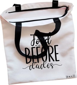 Sacosa de Panza pentru Cumparaturi, Geanta Tote, model Food before dudes, Cu fermoar, 38x34.5 cm, Alba, BEKZ®
