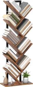 HOMCOM Bibliotecă în formă de copac cu 9 niveluri, corp de depozitare industrial cu cadru din oțel, 50x24x136cm, Maro rustic | Aosom Romania
