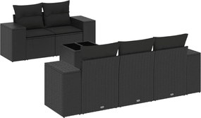 vidaXL Set mobilier de grădină cu perne, 6 piese, negru, poliratan