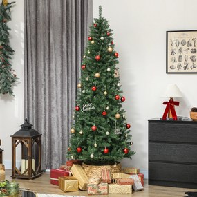 HOMCOM Pom de Crăciun Artificial de 210 cm cu Lumini Incorporate Albe și Colorate în 9 Moduri și 1273 Ramuri Ignifuge, Brad de Crăciun Realist și Des cu Bază Metalică Pliabilă pentru Acasă | Aosom Romania