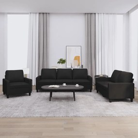 3201398 vidaXL Set de canapele cu perne, 3 piese, negru, piele ecologică