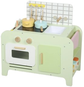 AIYAPLAY Set de Bucătărie de Jucărie din Lemn pentru Copii de 3+ Ani cu 15 Accesorii, Verde | Aosom Romania