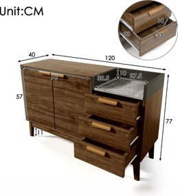 Comodă pentru living cu 3 sertare și dulap cu două uși, 120x40x77 cm, Culoare naturală