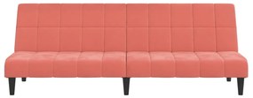 Canapea extensibila cu 2 locuri si taburet, roz, catifea Roz, Cu suport de picioare