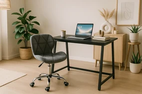Set pentru birou – birou pliabil ZARIMO 80×40 cm negru + scaun de birou AVOLA VELVET gri
