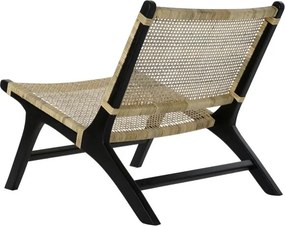 Fotoliu tip de scaun negru , din lemn de tec si rattan , "Boho"