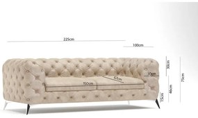 Canapea bej cu tapițerie din catifea 225 cm Chelsea – Ropez