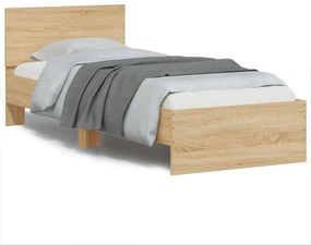 vidaXL Cadru de pat cu tăblie și lumini LED, stejar sonoma, 75x190 cm