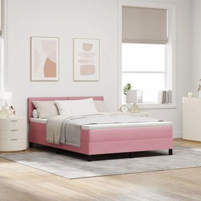 vidaXL Pat box spring cu saltea, roz, 140x200 cm, catifea