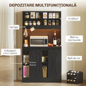 HOMCOM Bufet de Bucătărie cu Suport pentru Sticle, Priză și Iluminare LED, Negru | Aosom Romania