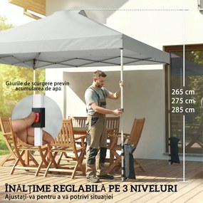 Outsunny Pavilion 3x3 m impermeabil reglabil pe înălțime pop-up pliant cu 3 pereți laterali ferestre ventilație, UV 50+ Gri deschis | Aosom Romania