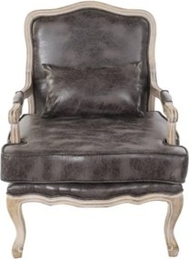 Fotoliu clasic maro din piele ecologică cu aspect vintage, cadru din lemn de cauciuc, stil Louis XV, 70 x 66 x 94 cm, „Lavigne”