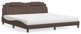 vidaXL Pat cu saltea, maro, 200x200 cm, piele ecologică