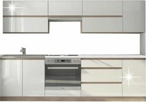 Set bucatarie LINE, alb lucios, PAL laminat, 260 cm