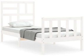 3193062 vidaXL Cadru de pat cu tăblie, alb, 90x200 cm, lemn masiv