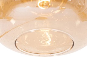 Lampă de podea inteligentă neagră cu alamă și sticlă ambră incl. WiFi G95 - Zuzanna